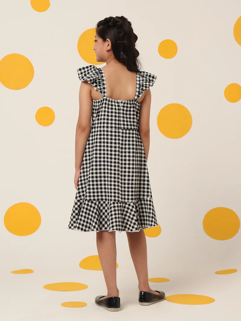 Cherry & Jerry Cherry & Jerry Checked Two Tiered Knee Length A-line Dress