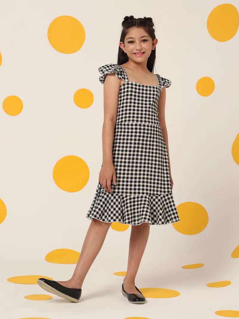 Cherry & Jerry Cherry & Jerry Checked Two Tiered Knee Length A-line Dress