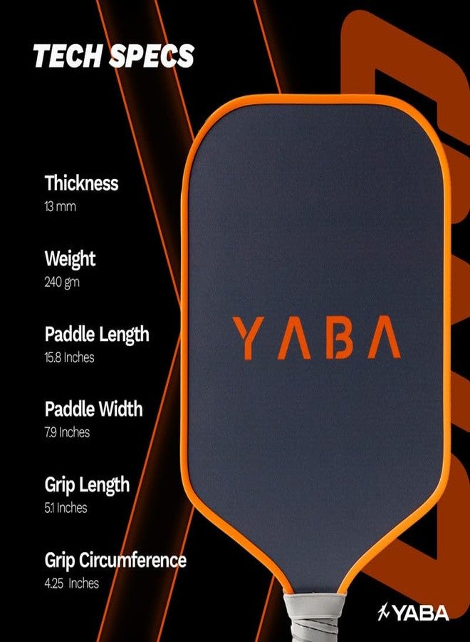 YABA UNO Pickleball Paddle | 14mm Thermoformed Hybrid Carbon Fiberglass | Impact Polypropylene Honeycomb Core | Wider Sweet Spot | Lightweight Pickleball Racket for All Skill Levels (Orange) - Image 4