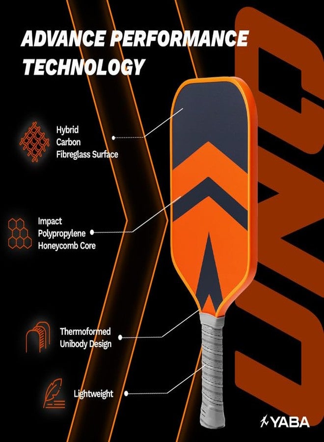 YABA UNO Pickleball Paddle | 14mm Thermoformed Hybrid Carbon Fiberglass | Impact Polypropylene Honeycomb Core | Wider Sweet Spot | Lightweight Pickleball Racket for All Skill Levels (Orange) - Image 2