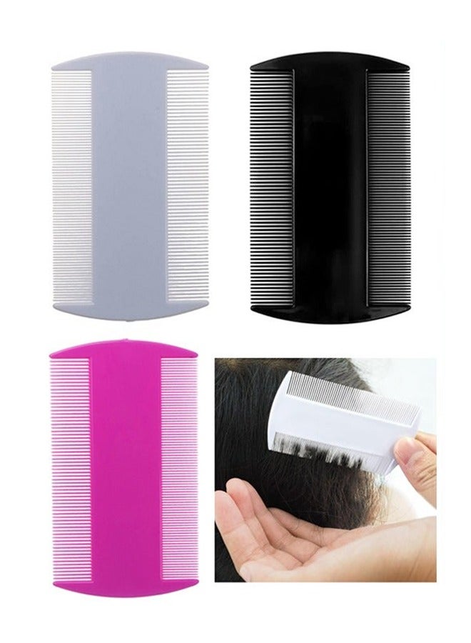 3PCS Double Sided Comb, Double Sided Lice Removal Comb, Hair Grooming Comb, Grooming Flea, Tick and Dandruff Removal Fine-Tooth Comb (White+black+pink) - Image 1