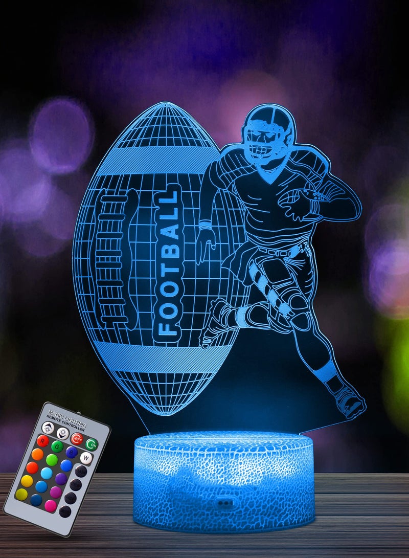 SYOSI Football 3D Illusion Lamp, Football Gifts for Boys Girls, 3D Night Light with 16 Colors Change Remote Control Decorative Desk Lamp Creative Birthday Gift Sports Fans Toys - Image 1