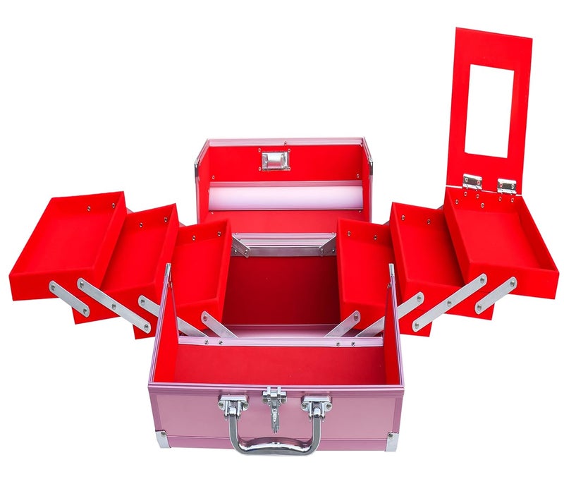 ADSON Professional Makeup Box Cosmetics Case Jewelry Organiser Vanity Make Up Storage Box Beauty Train Case Lockable with Keys (Silver with Rose Pink Corner) - Image 3