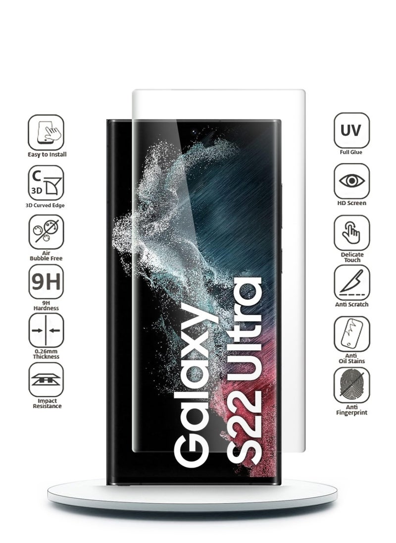 Techie - UV Liquid Glue Full Curved Coverage Tempered Glass Screen Protector For Samsung Galaxy S22 Ultra- One Minute Quick Paste - Image 1