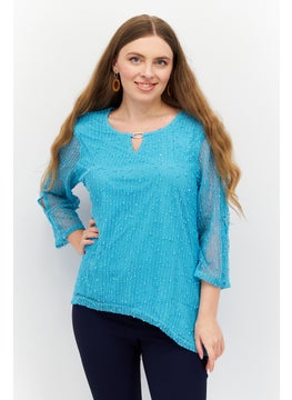 Women Keyhole Neck 3/4 Sleeve Textured Top, Turquoise - pzsku/Z781A0C681EF0D02CFC48Z/45/_/1724351174/524c8549-c6fe-4134-a589-738ccdefd49c