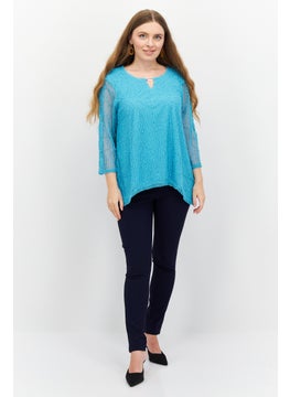 Women Keyhole Neck 3/4 Sleeve Textured Top, Turquoise - pzsku/Z781A0C681EF0D02CFC48Z/45/_/1737987221/7a3acf47-18ec-4296-8146-148702eac119