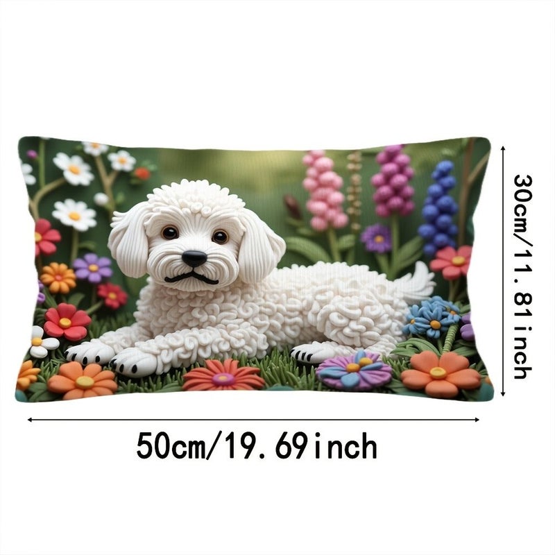 1pc Small Pillowcase White Puppy And Colorful Flowers Theme Polyester Material 11.81x19.69inch Multipurpose Reusable For Bed Camping Party Decoration Birthday Gift Anniversary Fathers Day - Image 4