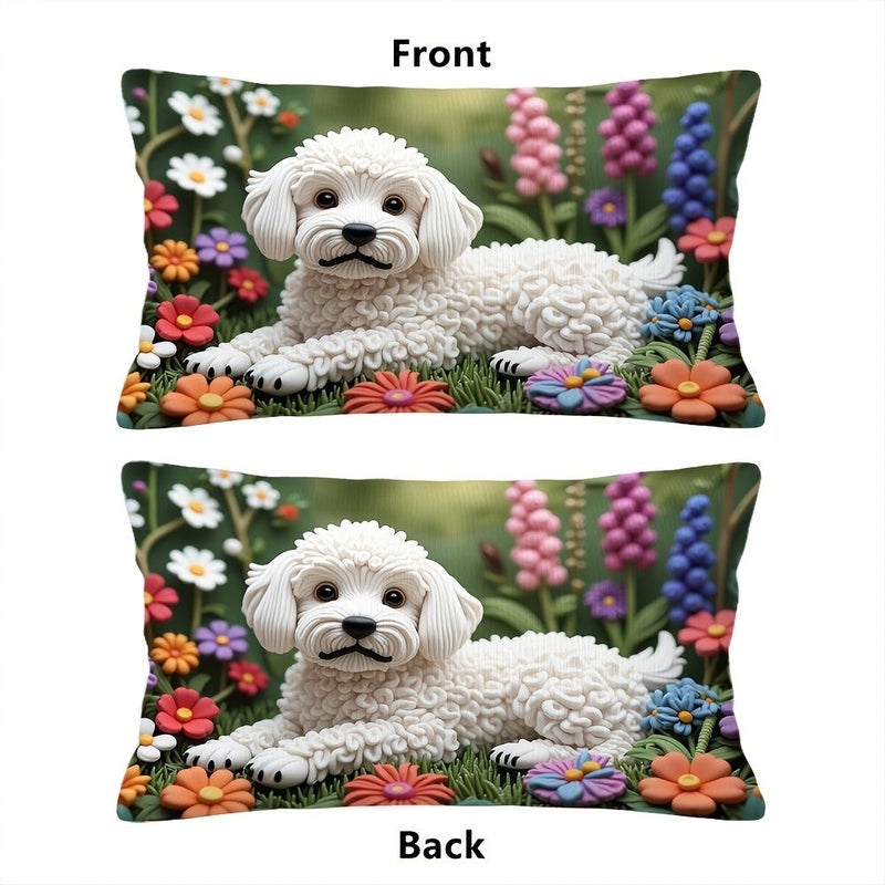 1pc Small Pillowcase White Puppy And Colorful Flowers Theme Polyester Material 11.81x19.69inch Multipurpose Reusable For Bed Camping Party Decoration Birthday Gift Anniversary Fathers Day - Image 5