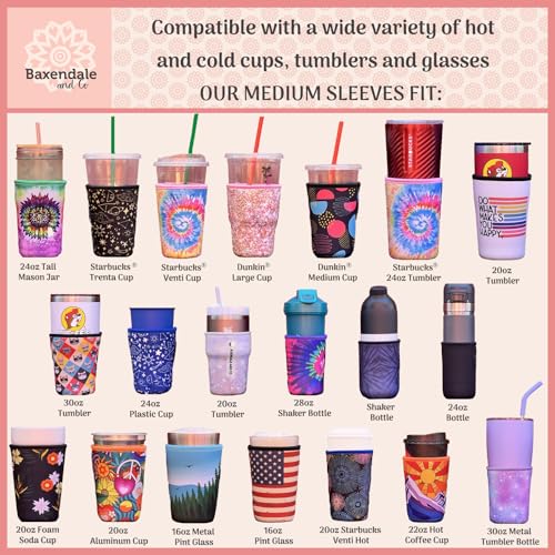 BAXENDALE AND CO Baxendale Iced Coffee Sleeves for Cold Drink Cups - 4 Pack Reusable Neoprene Iced Beverage Cup Sleeve for Hot & Cold Drinks, Compatible with Starbucks Dunkin and more - Image 2