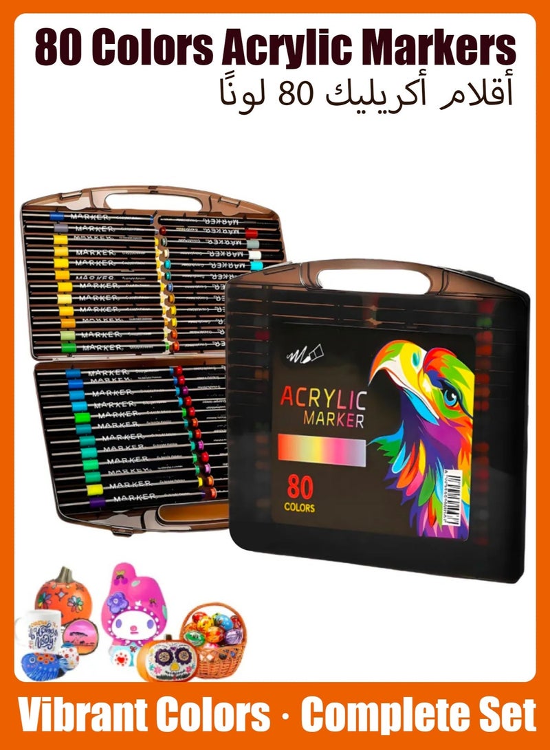 نوتي هو أقلام تلوين أكريليك بـ ٨٠ لونًا، أقلام عالية الجودة برؤوس مناسبة للرسم على الصخور والزجاج والخشب والسيراميك والقماش والكانفاس، أدوات فنية دائمة مقاومة للماء للكبار والصغار. - Image 1