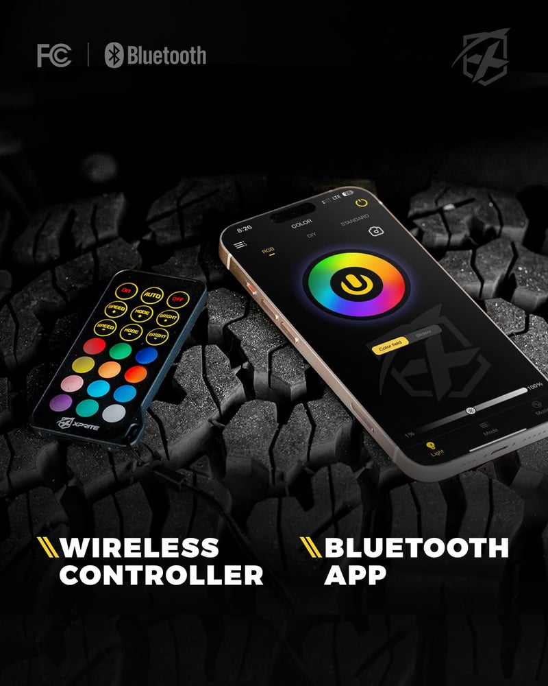 Xprite أضواء صخور RGB LED من Xprite 10 بود، زاوية واسعة 220° مع تحكم عن بُعد عبر التطبيق/ RF، تأثير مطارد، مزامنة موسيقية وإشارة فرامل متوافقة مع الشاحنة، جيب، UTV، ATV - Image 4