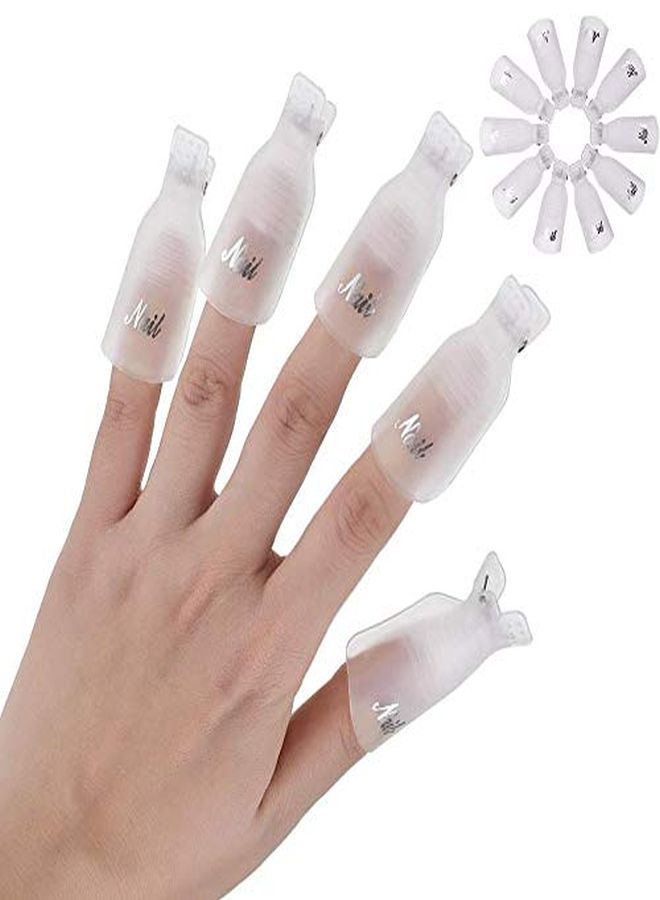 HiMo 10Pc Plastic Acrylic Nail Art Soak Off Cap Clip Uv Gel Polish Remover Wrap Tool (White)  - Image 1