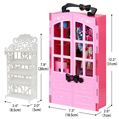 Ecore Fun 120 Pcs Fashion Doll Closet Wardrobe for Clothes and Accessories Storage Include Clothes, Dresses, Shoes, Shoes Rack, Bags, Necklace, Hangers for 11.5 Inch Girl Doll Clothes - Image 3