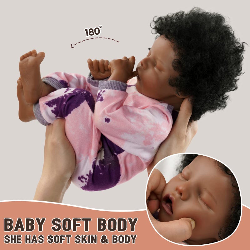 BABESIDE Lifelike Reborn Baby Dolls Black  17Inch BabySoft Body  Curls RealisticNewborn Baby Doll African American Real Life Baby Dolls Cloth Body wGift Box for Kids - Image 3