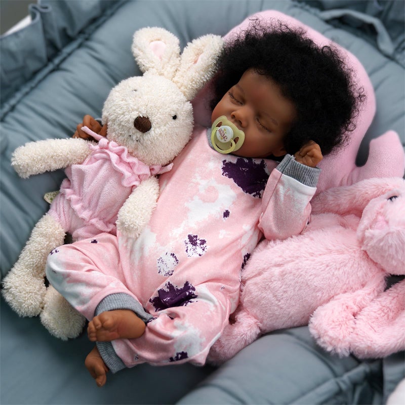 BABESIDE Lifelike Reborn Baby Dolls Black  17Inch BabySoft Body  Curls RealisticNewborn Baby Doll African American Real Life Baby Dolls Cloth Body wGift Box for Kids - Image 2
