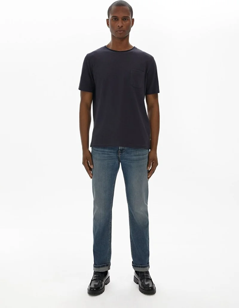 Men's Basic Crew Neck Short Sleeve Regular Navy Blue T-shirt