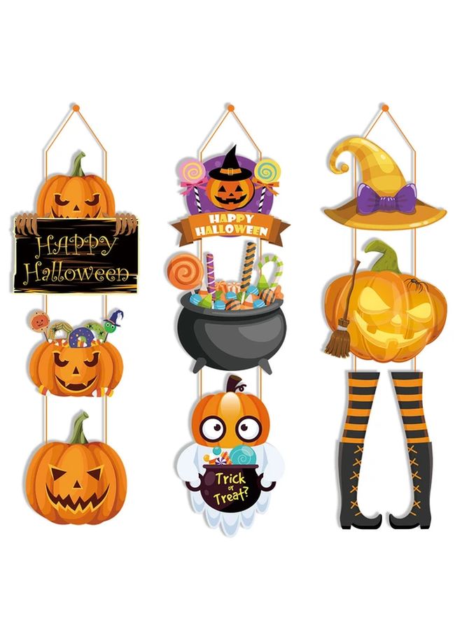 Halloween Door Hanging Decorations 3pcs Set Pumpkin Bat Witch Hat Indoor Outdoor - Image 2