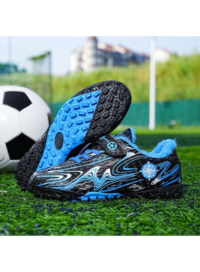 A66 Sky Blue fleece Style Messi Children's Football Shoes Crushed Nails Sneaker Velcro Pupil Training Shoes Boys Long Nails