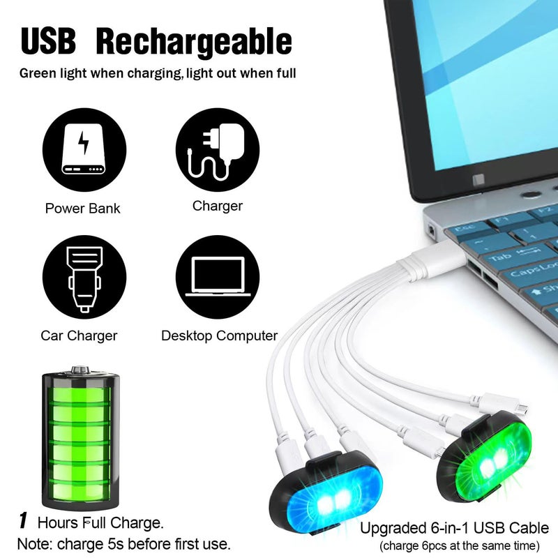 6 قطع أضواء LED ستروب لاسلكية مع جهاز تحكم عن بعد 8 ألوان قابلة لإعادة الشحن أضواء LED مضادة للتصادمات LED أضواء تحذير للطوارئ للسيارة والدراجة النارية والطائرات بدون طيار - Image 5