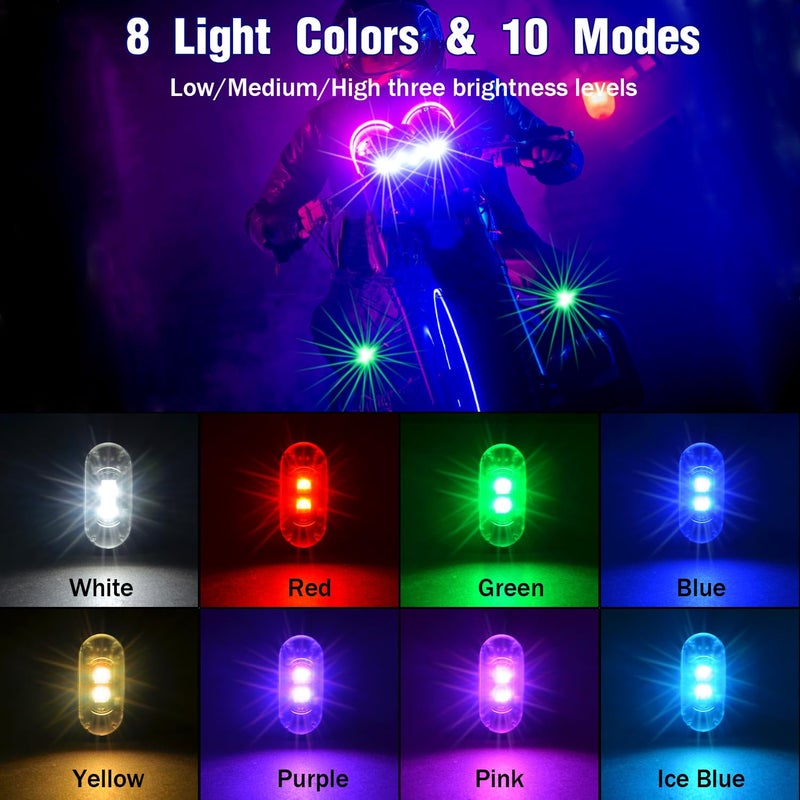 6 قطع أضواء LED ستروب لاسلكية مع جهاز تحكم عن بعد 8 ألوان قابلة لإعادة الشحن أضواء LED مضادة للتصادمات LED أضواء تحذير للطوارئ للسيارة والدراجة النارية والطائرات بدون طيار - Image 2