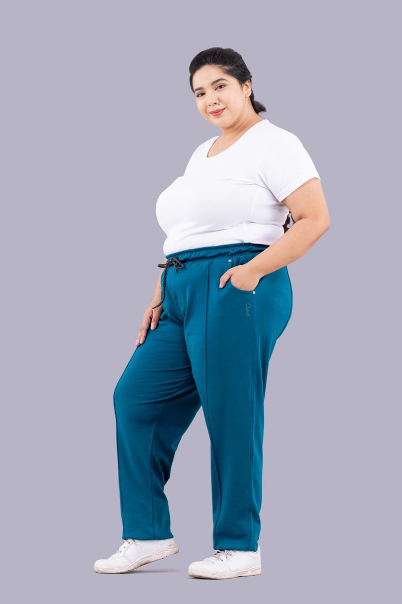 CUPID Women's Regular Fit Cotton Mid Rise Track Pants,Comfortable Lower,Trouser, Joggers, Night N Daily Use Gym Wear Lounge Pant For Ladies, Teal Blue, X Large - Image 4