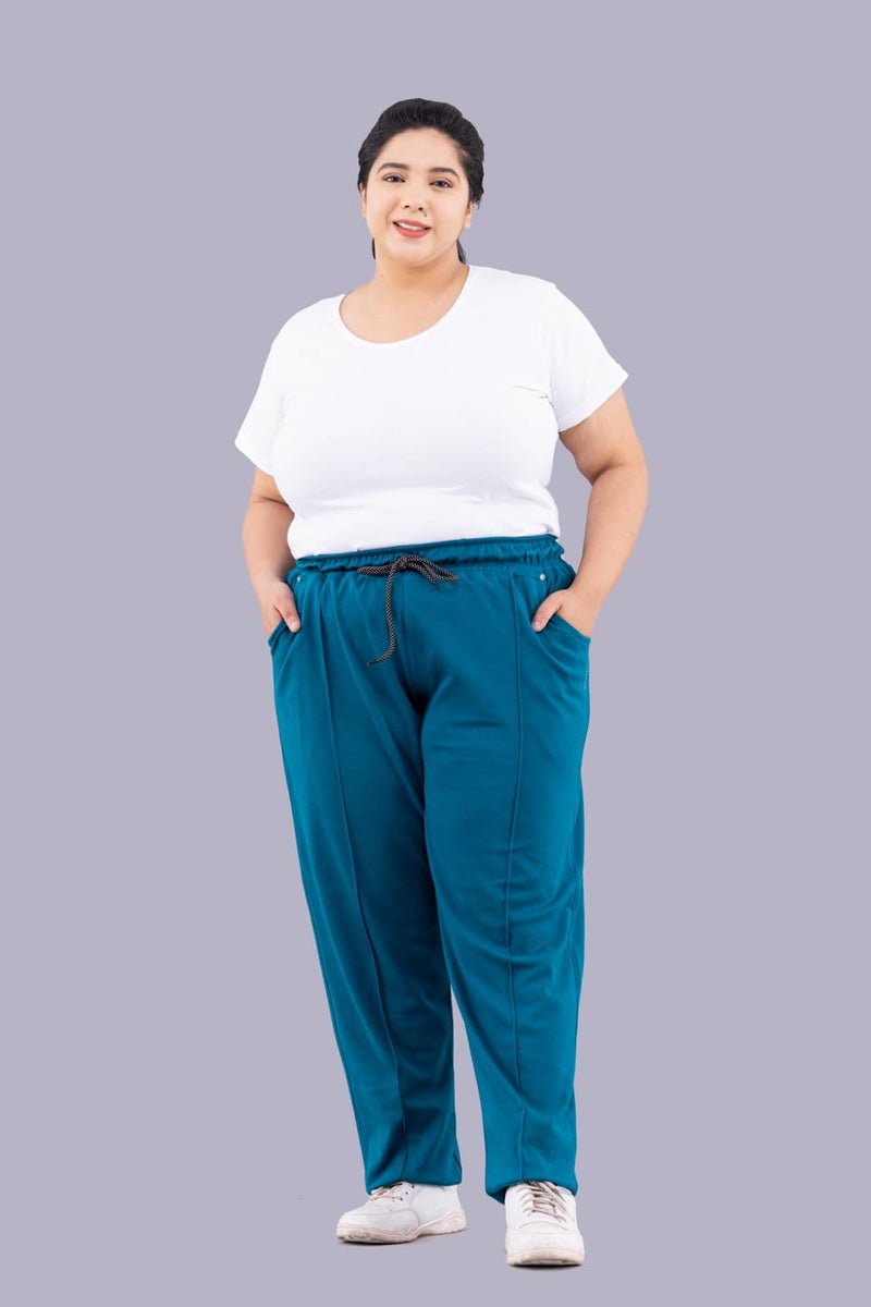CUPID Women's Regular Fit Cotton Mid Rise Track Pants,Comfortable Lower,Trouser, Joggers, Night N Daily Use Gym Wear Lounge Pant For Ladies, Teal Blue, X Large - Image 5