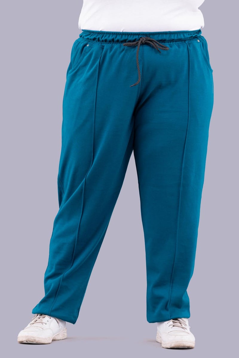 CUPID Women's Regular Fit Cotton Mid Rise Track Pants,Comfortable Lower,Trouser, Joggers, Night N Daily Use Gym Wear Lounge Pant For Ladies, Teal Blue, X Large - Image 3