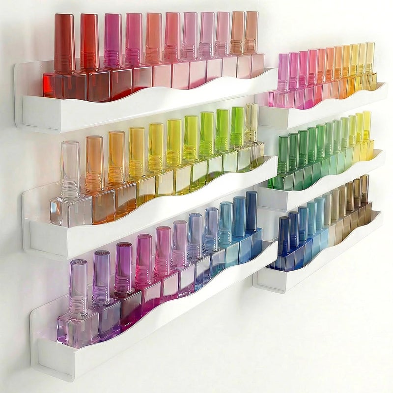 YMVV 15" Nail Polish Racks Wall Mounted Shelf,6 Pack White Acrylic Nail Polish Organizer Nail Supplies for Nail Techs,Great Display for Salons Retailers - Image 1