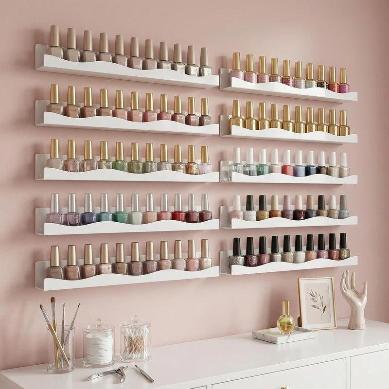 YMVV 15" Nail Polish Racks Wall Mounted Shelf,6 Pack White Acrylic Nail Polish Organizer Nail Supplies for Nail Techs,Great Display for Salons Retailers - Image 5