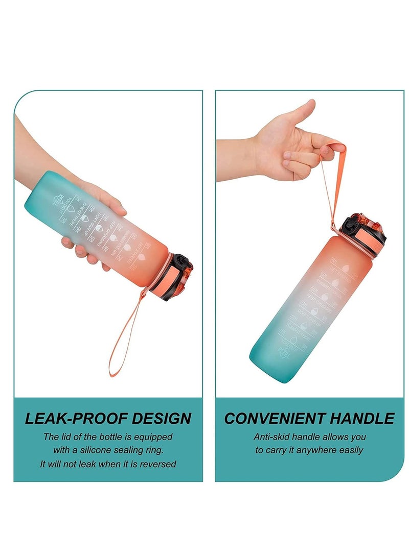 MahMir Water Bottle 1L with Time Marker Straw Strainer Tritan BPA Free for Fitness Gym Outdoor Sports By MahMir (Orange)  - Image 2