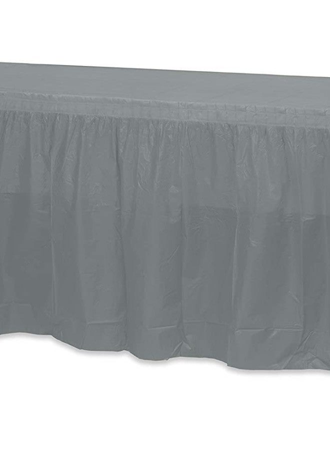 Disposable Plastic Tablecloth Table Skirt Rectangular Oil-proof PE Tablecloth Party Wedding Dessert Table Party Decoration Supplies-color:silver Gray-Specifications:[single Table Skirt] 426*73cm - Image 1
