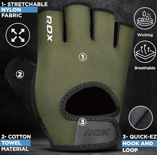 RDX Weight Lifting Gloves Gym Fitness Workout Anti Slip Palm Protection Half Finger Exercise Glove for Powerlifting Deadlifting Bodybuilding Calisthenics Cycling Rowing Climbing Training Men Women - Image 3