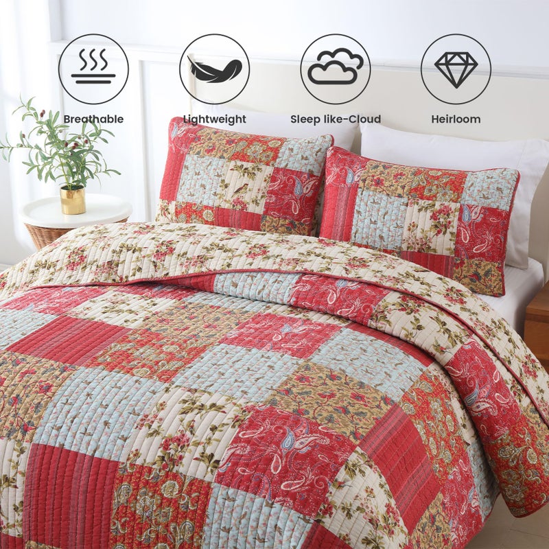 Secgo King Size Comforter Set- 100% Cotton Quilt King Size Set, Green, Sage bedspreads (96 * 108 Inch) with 2 Pillow Shams, Patchwork Reversible Lightweight Bedding - Image 3