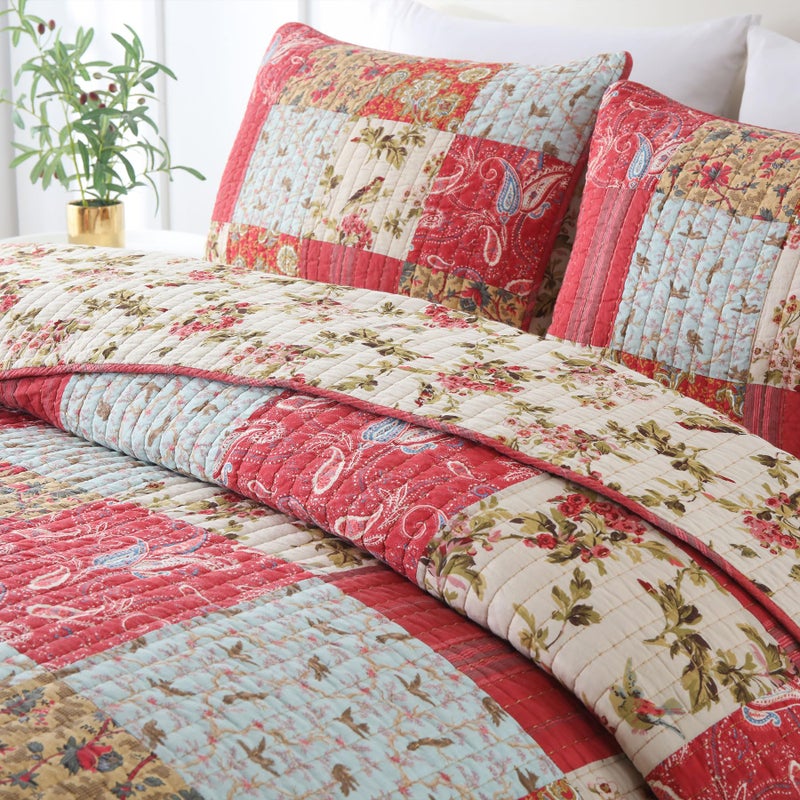 Secgo King Size Comforter Set- 100% Cotton Quilt King Size Set, Green, Sage bedspreads (96 * 108 Inch) with 2 Pillow Shams, Patchwork Reversible Lightweight Bedding - Image 2