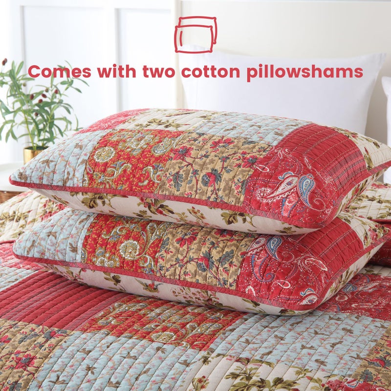 Secgo King Size Comforter Set- 100% Cotton Quilt King Size Set, Green, Sage bedspreads (96 * 108 Inch) with 2 Pillow Shams, Patchwork Reversible Lightweight Bedding - Image 5