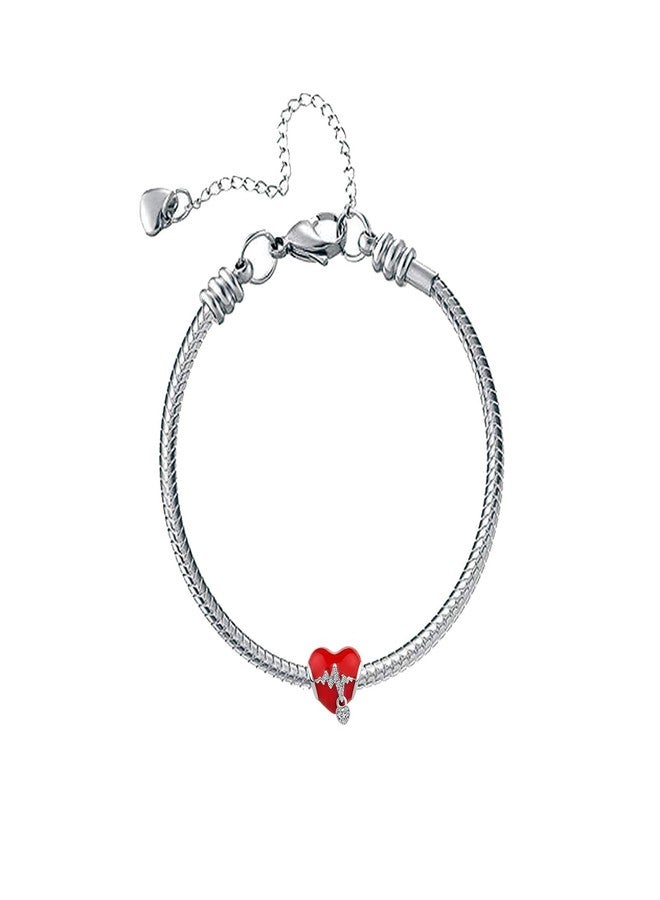 KunBead Red Enamel Heartbeat Love Heart Bead Charms Compatible with Pandora Bracelets - Image 3