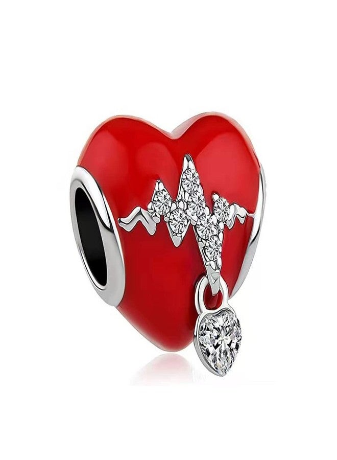 KunBead Red Enamel Heartbeat Love Heart Bead Charms Compatible with Pandora Bracelets - Image 1