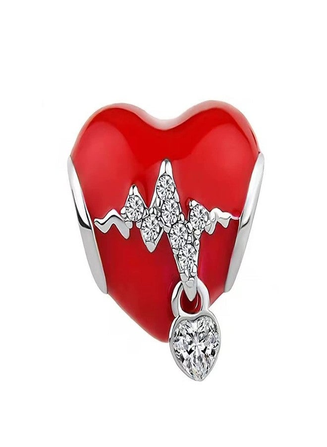 KunBead Red Enamel Heartbeat Love Heart Bead Charms Compatible with Pandora Bracelets - Image 2
