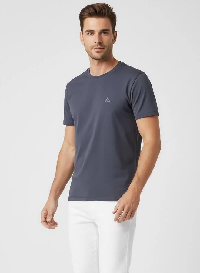Clans&Hans Men Grey Logo Crew Neck T-Shirt