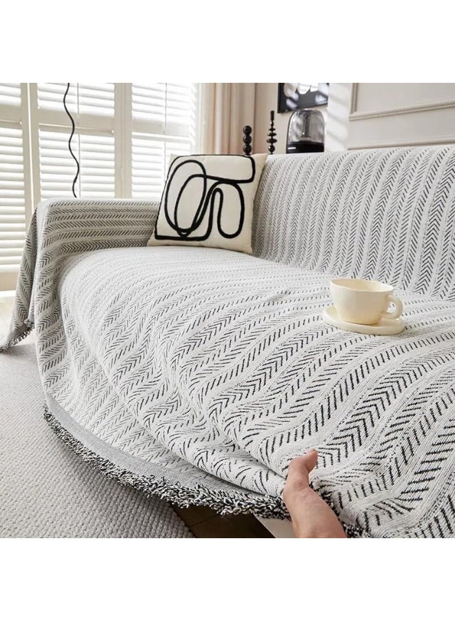 غطاء أريكة الشنيل - غطاء أريكة مقاوم للقطط ومضاد للخدش مع شرابات | مناسب عالمي لأرائك L U مقاس 1 2 3 4 مقاعد | رمي أريكة حديثة بسيطة بلون خالص - Image 1