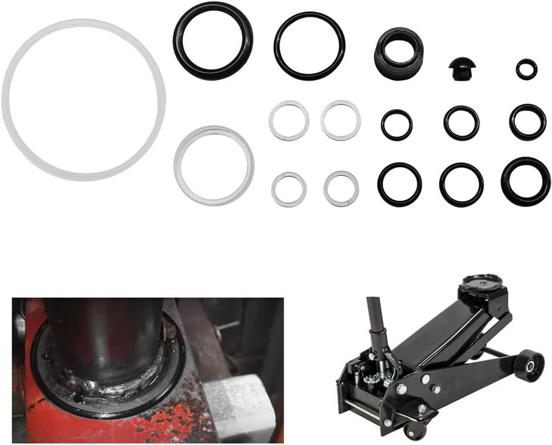 FSTURIOS 17PCS Floor Jack Seal Kit, 3 Ton Horizontal Hydraulic Jack O-Ring Seal with Oil Filler Plug, Complete Repair Set Rubber Sealing Rings Replacement Parts for Floor Jacks - Image 1