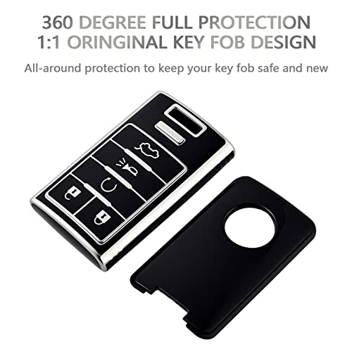 OFFCURVE Key Fob Cover with Keychain for Cadillac, TPU Car Key Case Protector for Cadillac SRX ATS ELR XTS 2010 2011 2012 2013 2014 2015 Keyless Entry Remote Control Start Car Key Accessories, Black - Image 3