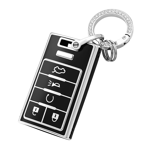 OFFCURVE Key Fob Cover with Keychain for Cadillac, TPU Car Key Case Protector for Cadillac SRX ATS ELR XTS 2010 2011 2012 2013 2014 2015 Keyless Entry Remote Control Start Car Key Accessories, Black - Image 1