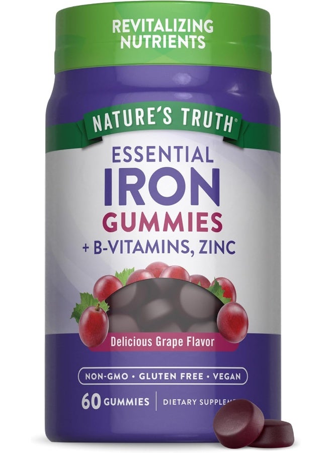 Nature's Truth Iron Gummies | 60 Count | Vegan, Non-GMO & Gluten Free Supplement | with Zinc & B Vitamins | Grape Flavor | by Nature's Truth - Image 1