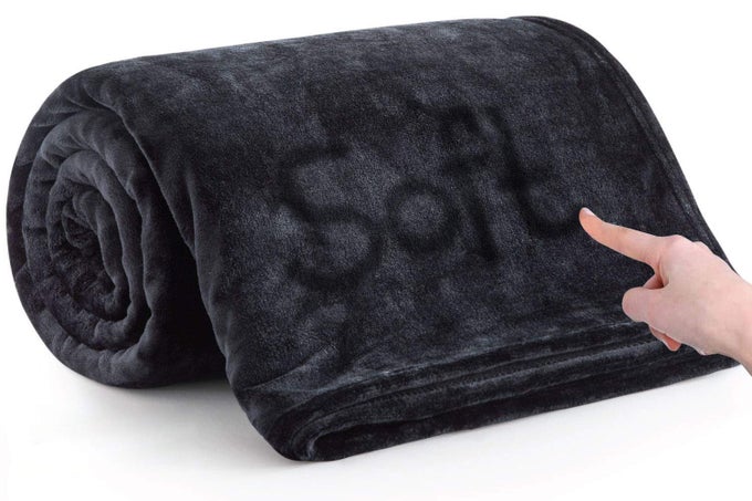FLEECE THROW BLANKET FOR BED SOFT COSY FLUFFY BLANKETS FOR SOFA 400 GSM SILK TOUCH WARM DOUBLE THROWS FOR AUDLTS BLACK 150X200 CM