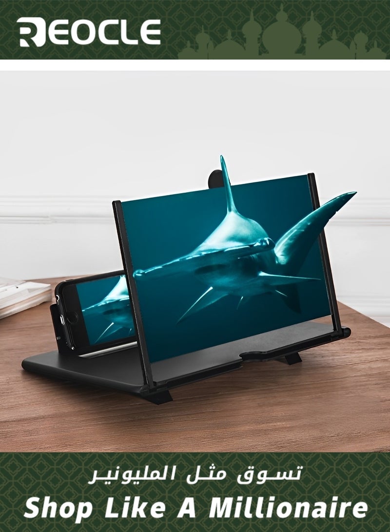 REOCLE 10" Screen Magnifier 3D HD Mobile Phone Magnifier Projector Screen Foldable Phone Stand for Movies & Videos & Gaming Supports All Smartphones - Image 1