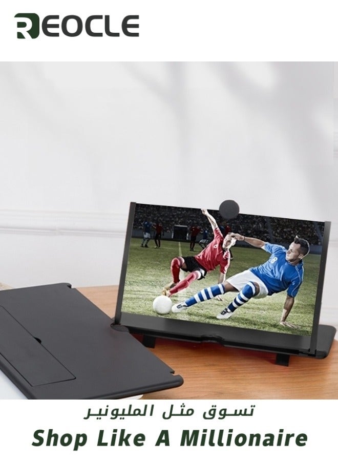 REOCLE 10" Screen Magnifier 3D HD Mobile Phone Magnifier Projector Screen Foldable Phone Stand for Movies & Videos & Gaming Supports All Smartphones - Image 3