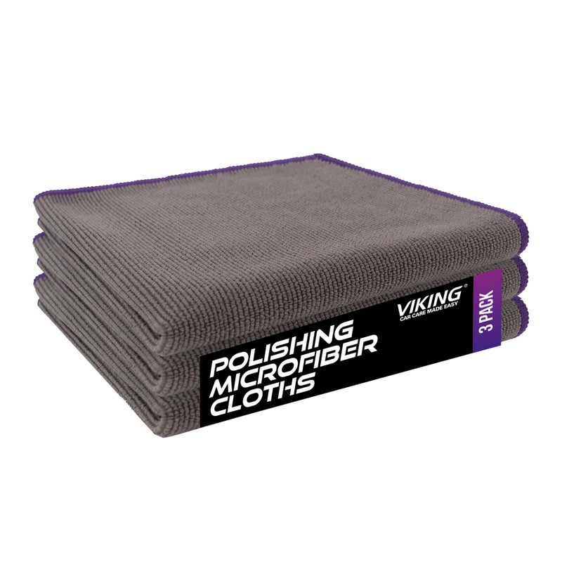 VIKING Microfiber Cleaning Cloth for Car Detailing Kit, Polishing Towels, Car Wax Removal Cloths, Grey, 16 inch x 16 inch, 3 Pack - Image 1