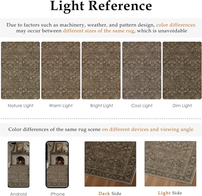HUGEAR 5x7 Indoor/Outdoor Rug Brown Linen-Look Fabric Vintage Area Rug High Traffic Stain Resistant Easy Clean Durable Rugs for Living Kitchen Patio Deck Balcony Porch Garden Courtyard - Image 5