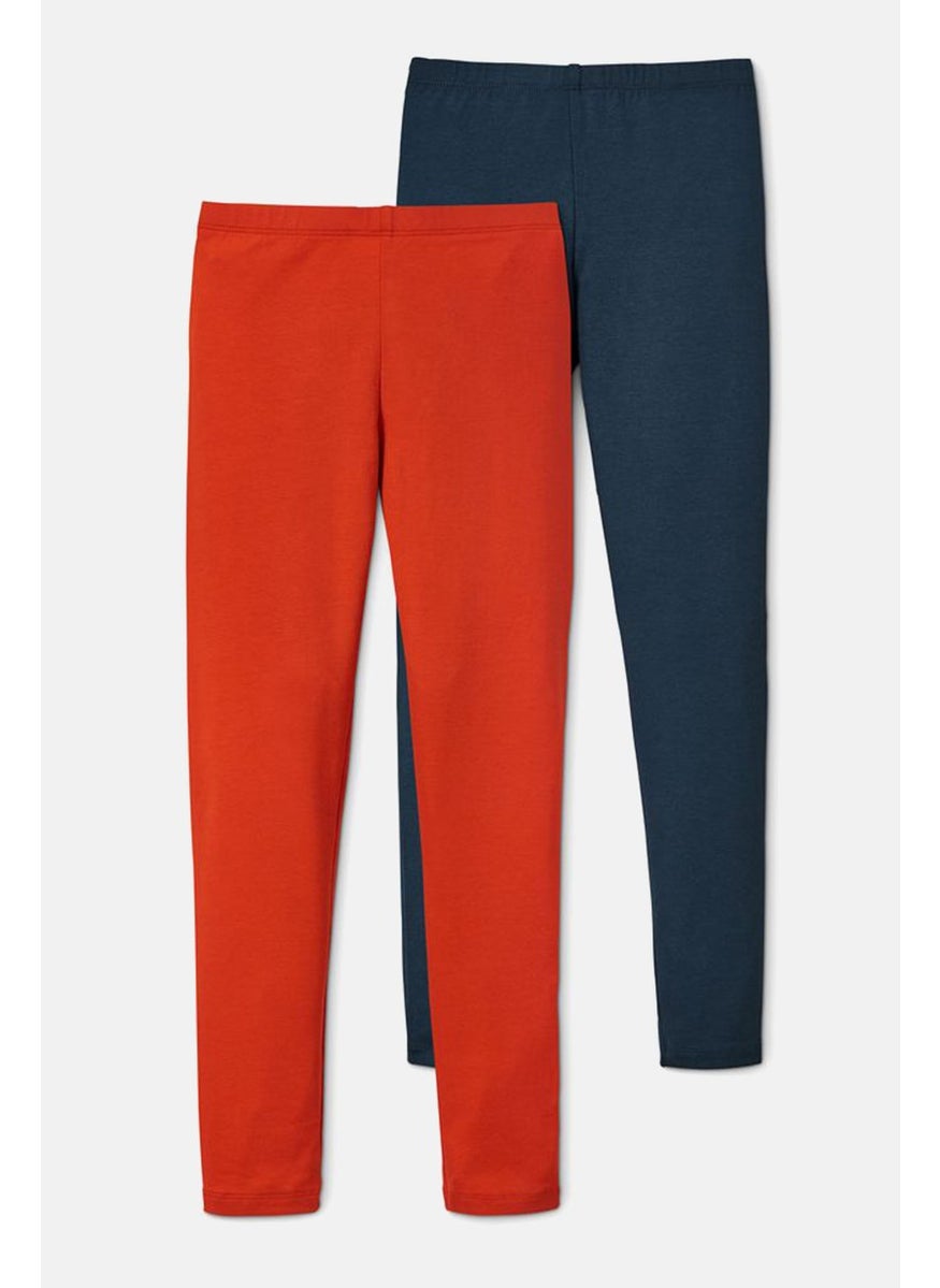 Tchibo Kids Girl 2 Piece Plain Leggings, Navy and Red  - Image 4